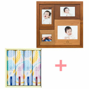 【旬ギフト】名入れ木製壁掛けフォトフレーム（小）と揖保乃糸 たまひよオリジナルそうめんセットC