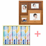 【旬ギフト】名入れ木製壁掛けフォトフレーム（小）と揖保乃糸 たまひよオリジナルそうめんセットD