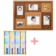 【旬ギフト】名入れ木製壁掛けフォトフレーム（大）と揖保乃糸 たまひよオリジナルそうめんセットC