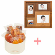 【旬ギフト】名入れ木製壁掛けフォトフレーム（小）とパティスリー キハチ たまひよ限定アソートボックスS