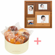 【旬ギフト】名入れ木製壁掛けフォトフレーム（小）とパティスリー キハチ たまひよ限定アソートボックスM