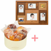 【旬ギフト】名入れ木製壁掛けフォトフレーム（大）とパティスリー キハチ たまひよ限定アソートボックスM