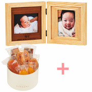 【旬ギフト】名入れ木製ダブルフォトフレームとパティスリー キハチ たまひよ限定アソートボックスS