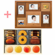 【旬ギフト】名入れ木製壁掛けフォトフレーム（大）とパティスリー キハチ 季節のゼリーと焼菓子ギフトA