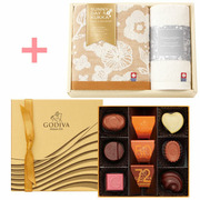 【旬ギフト】ゴディバ ハート オブ ゴールドコレクション9粒入と今治フラワータオルF