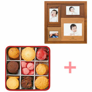 【旬ギフト】名入れ木製壁掛けフォトフレーム（小）とパティスリー・サダハル・アオキ・パリ コフレ アソーティモン ビスキュイD