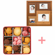 【旬ギフト】名入れ木製壁掛けフォトフレーム（小）とパティスリー・サダハル・アオキ・パリ コフレ アソーティモン ビスキュイE