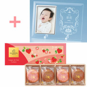 【旬ギフト】名入れフォトフレーム（小）とゴディバ あまおう苺ラングドシャクッキーアソートメント8枚入