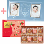 【旬ギフト】名入れフォトフレーム（大）とゴディバ あまおう苺ラングドシャクッキーアソートメント30枚入