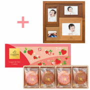 【旬ギフト】名入れ木製壁掛けフォトフレーム（小）とゴディバ あまおう苺ラングドシャクッキーアソートメント8枚入