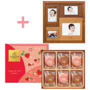 【旬ギフト】名入れ木製壁掛けフォトフレーム（小）とゴディバ あまおう苺ラングドシャクッキーアソートメント18枚入