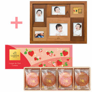 【旬ギフト】名入れ木製壁掛けフォトフレーム（大）とゴディバ あまおう苺ラングドシャクッキーアソートメント8枚入