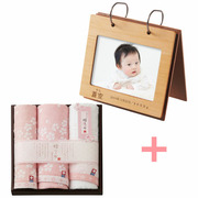 名入れアルバム型フォトフレームと桜おり布 タオルセット