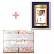 伊藤茶園 写真＆名入れ木箱入り高級緑茶と今治謹製 木箱入り紋織タオル K（ピンク）