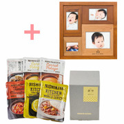 名入れ木製壁掛けフォトフレーム（小）とNISHIKIYA KITCHEN スープ＆カレーギフトセットA